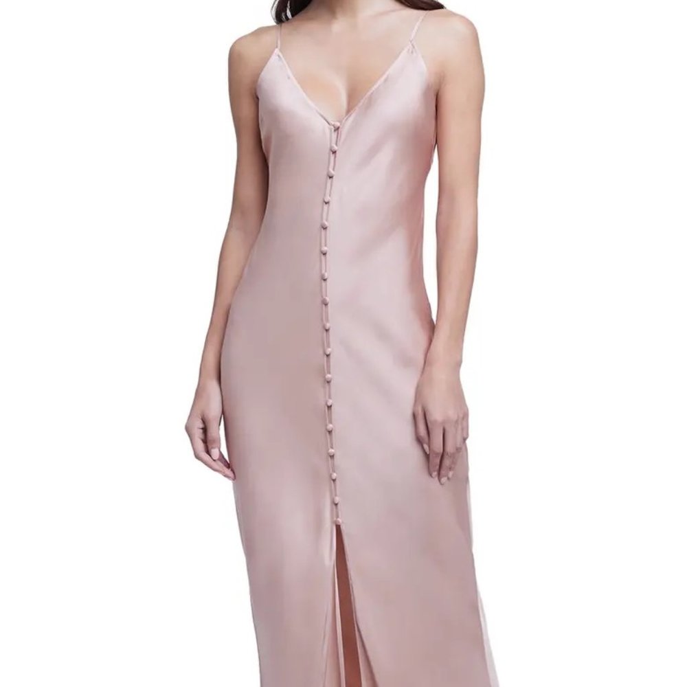 NWT L'AGENCE Dusty Pink Rose Arizona Maxi Button Up Slip Dress Fairycore Size 0